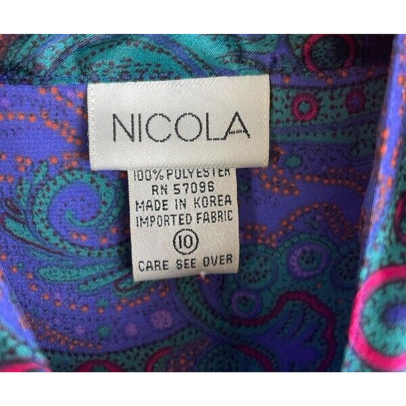 Vintage 80s Nicola Button Up Top Blouse Womens Size 10 Purple Paisley Print - Picture 6 of 9